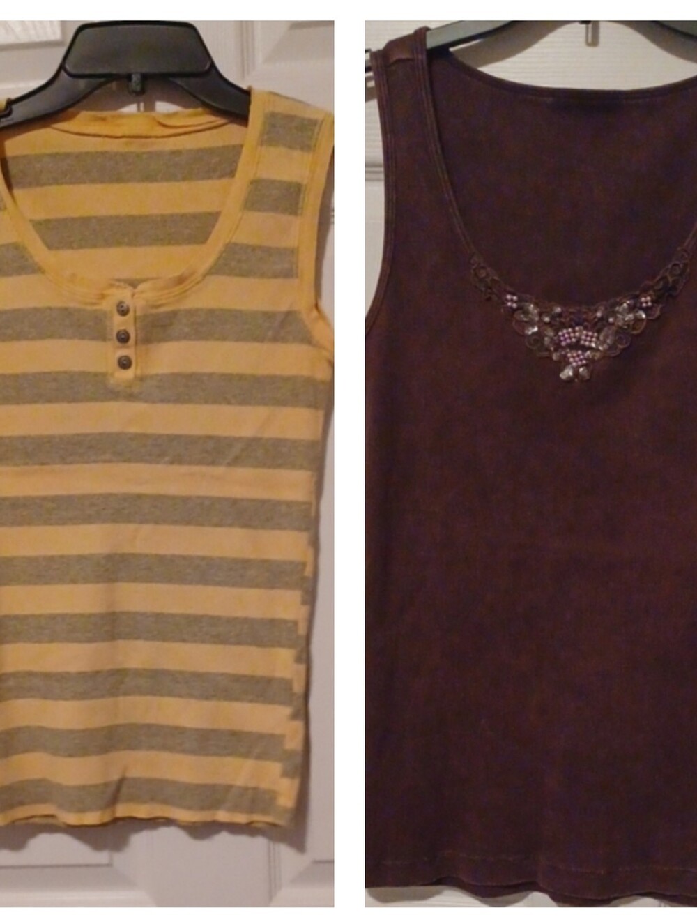 Yellow and Gray Striped Tank Top And Dark Brown With Sparkly Decor Size M